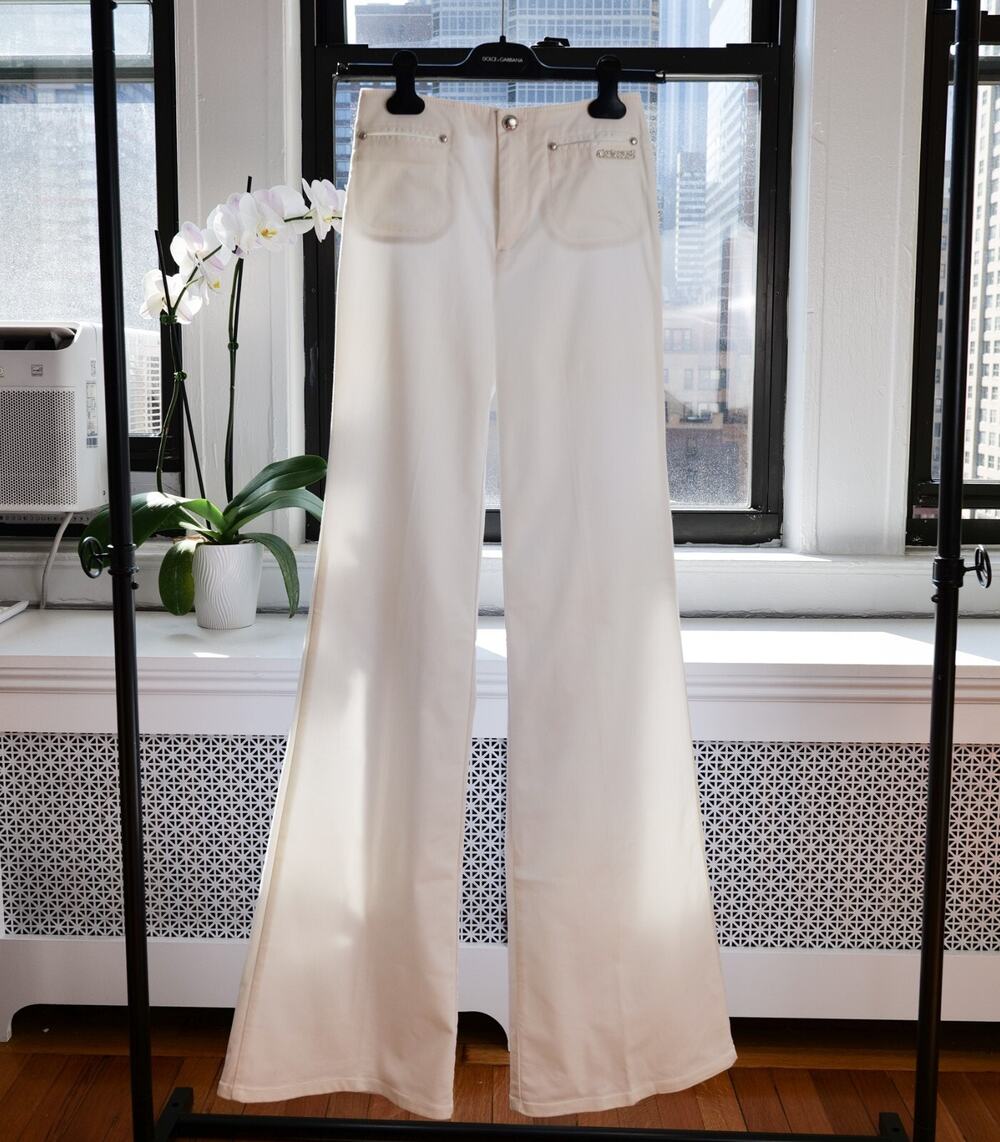 Roberto Cavalli White Cotton Bootcut Pants IT38